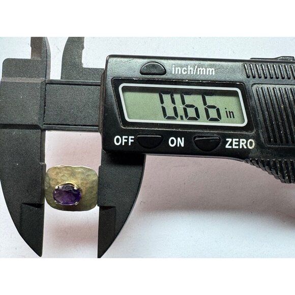 Estate Sterling Silver Hammered Stud Earrings with Purple Gemstones, 3.0g - Picture 7 of 8